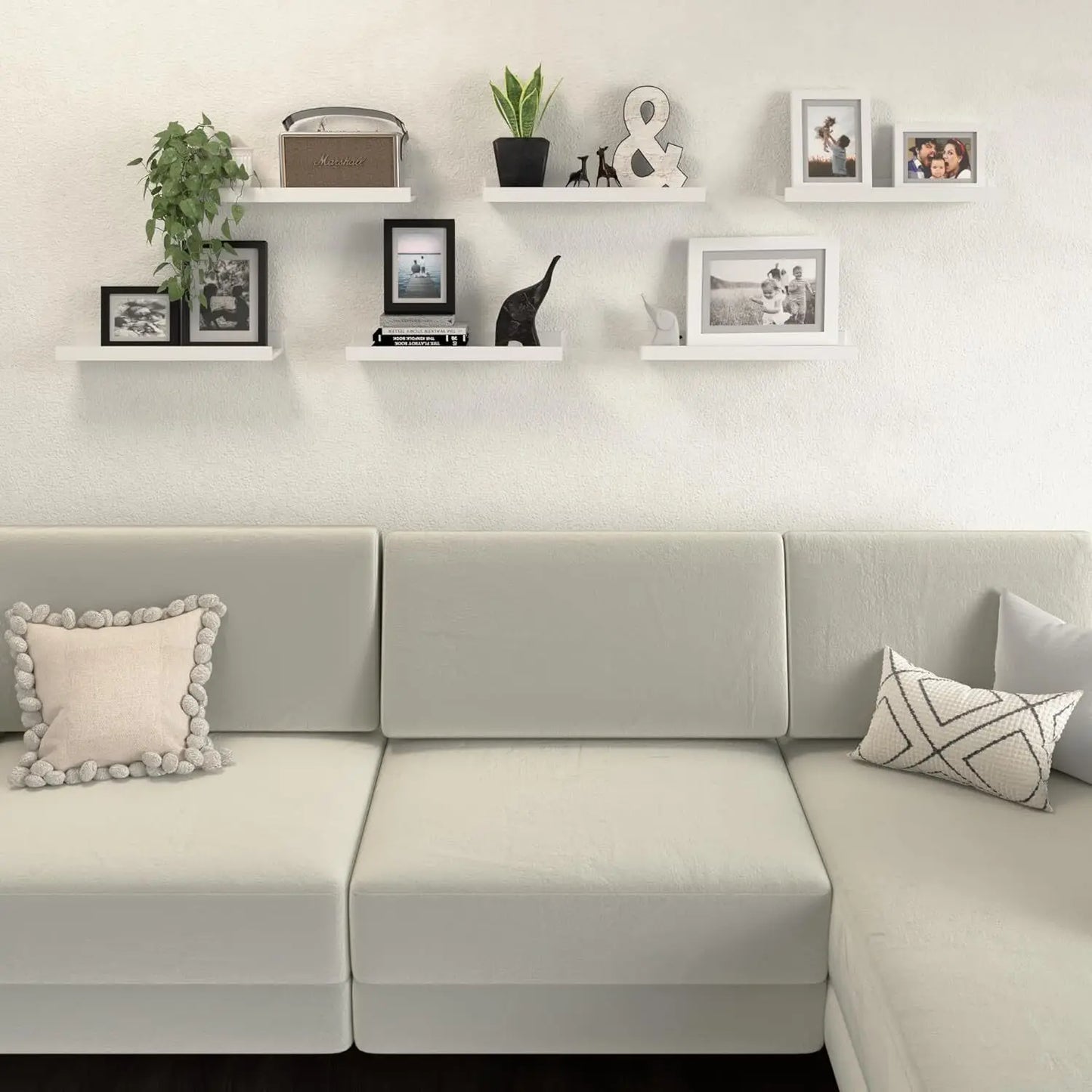 6 Pack Floating Wall Shelves Modern Display Shelves for Living Room Bedroom Home Decoration Minimalist Wall Mounted Storage