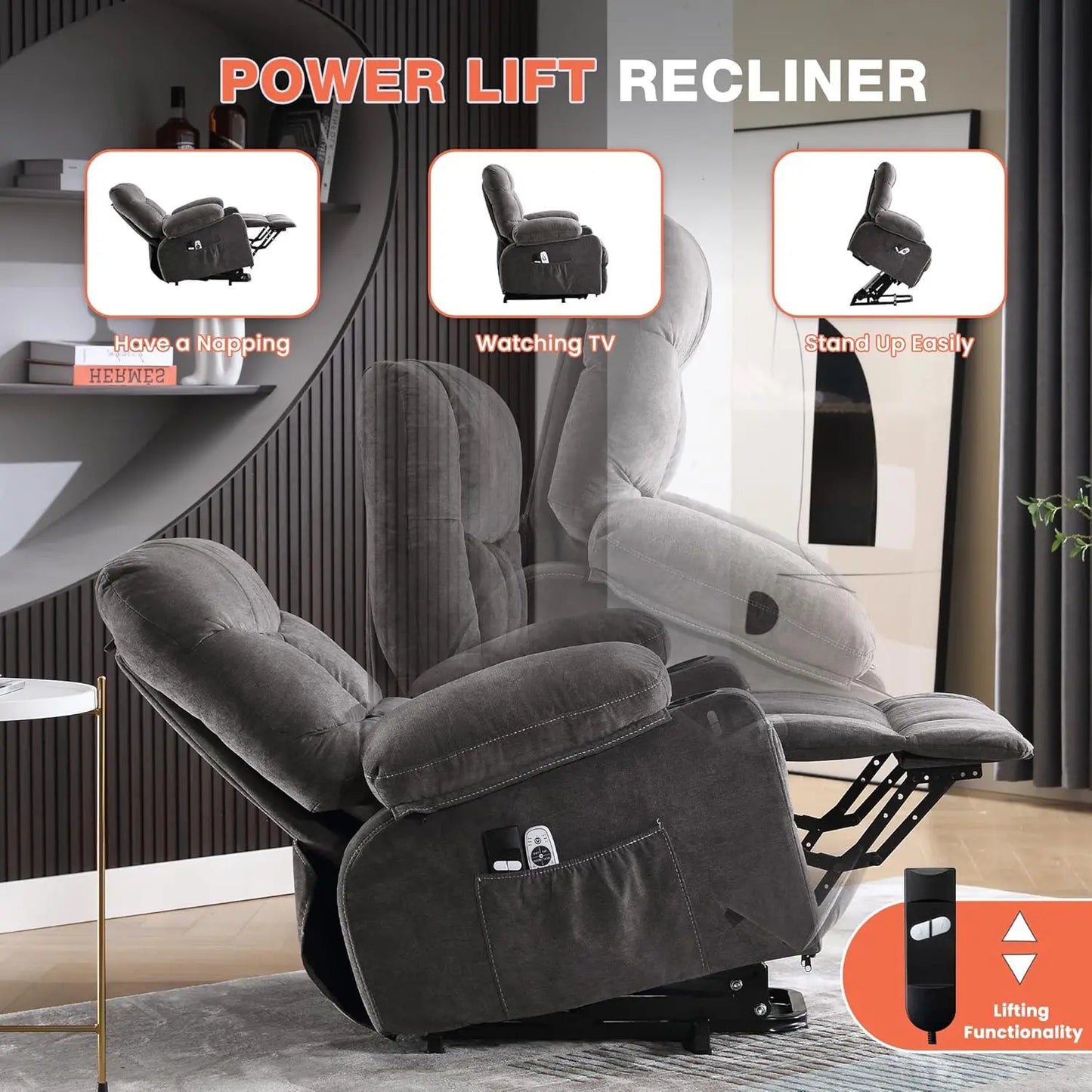 Power Lift Recliner Chair for Elderly with Vibration Massage and Lumbar Heating, Electric Lift Recliner Single Sofa, Customized