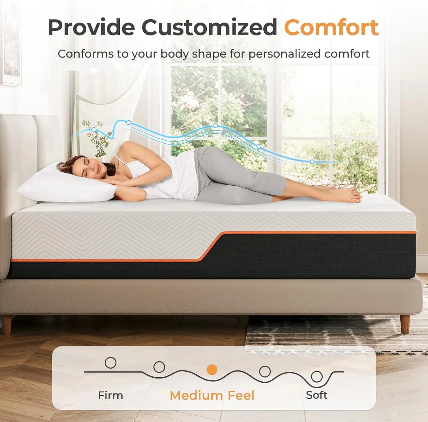 King Size Gel Memory Foam Mattress, 14 Inch, Cool Sleep, Pressure Relief, Body Support, Medium Firm, White, Made in USA