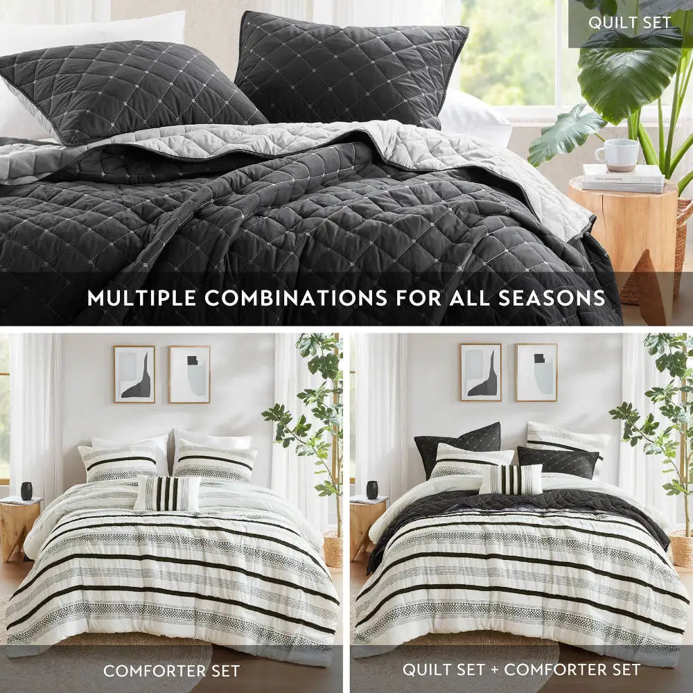 7 Piece Stripe Comforter and Quilt Set-Full/Queen Naturally Wrinkle and Shrinkage-resistant Making It Easy To Care for Maintain