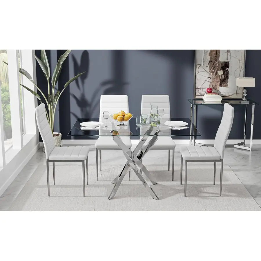 Glass Dining Table with Chromed Legs, 47in Rectangular Kitchen Table for Kitchen Dining Room Home Office 47.24 27.55, White Sil