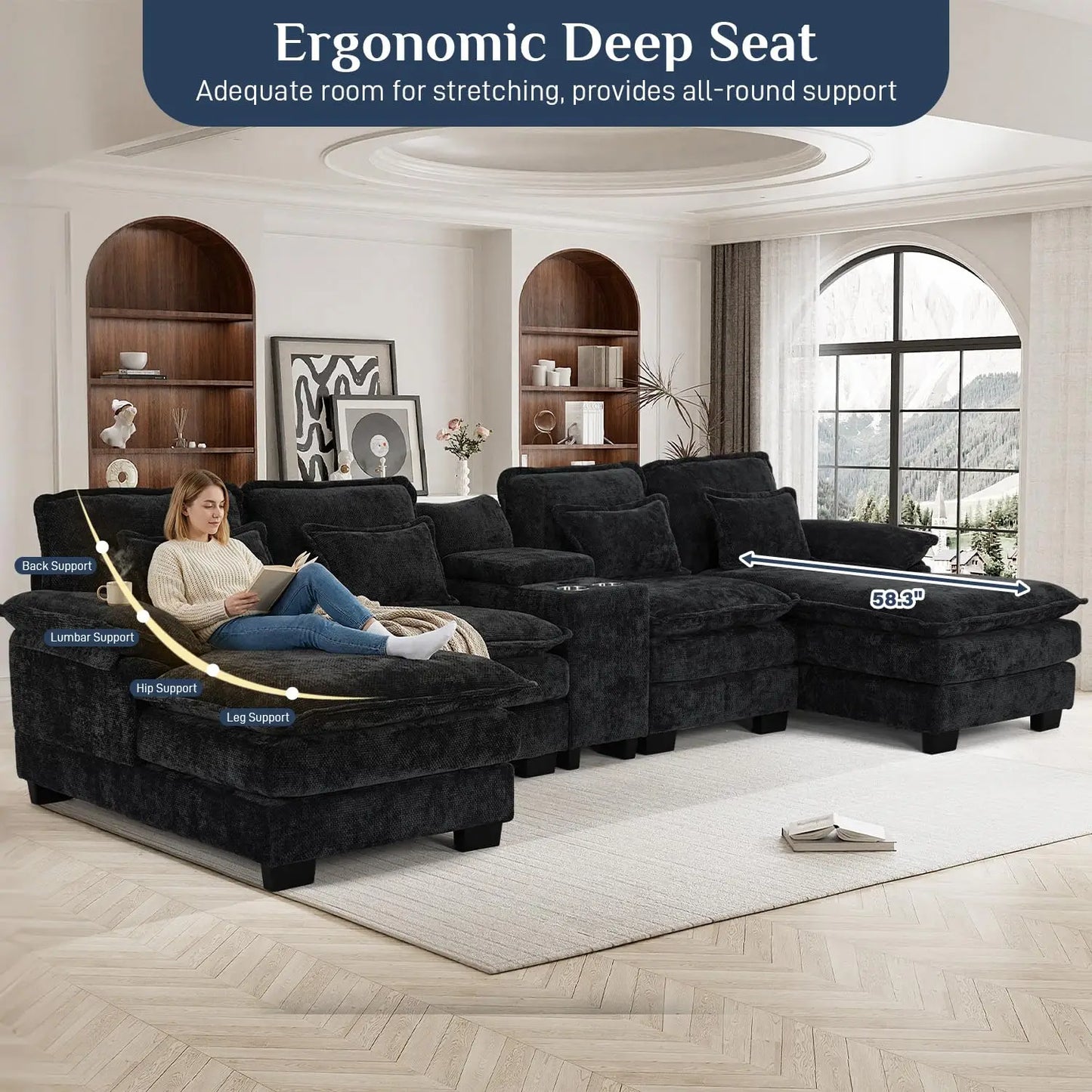 133" Oversized U Shaped Cloud Couch Modular Sectional Couches for Living Room Comfy Chenille Deep Seat Sofa Set, Customized