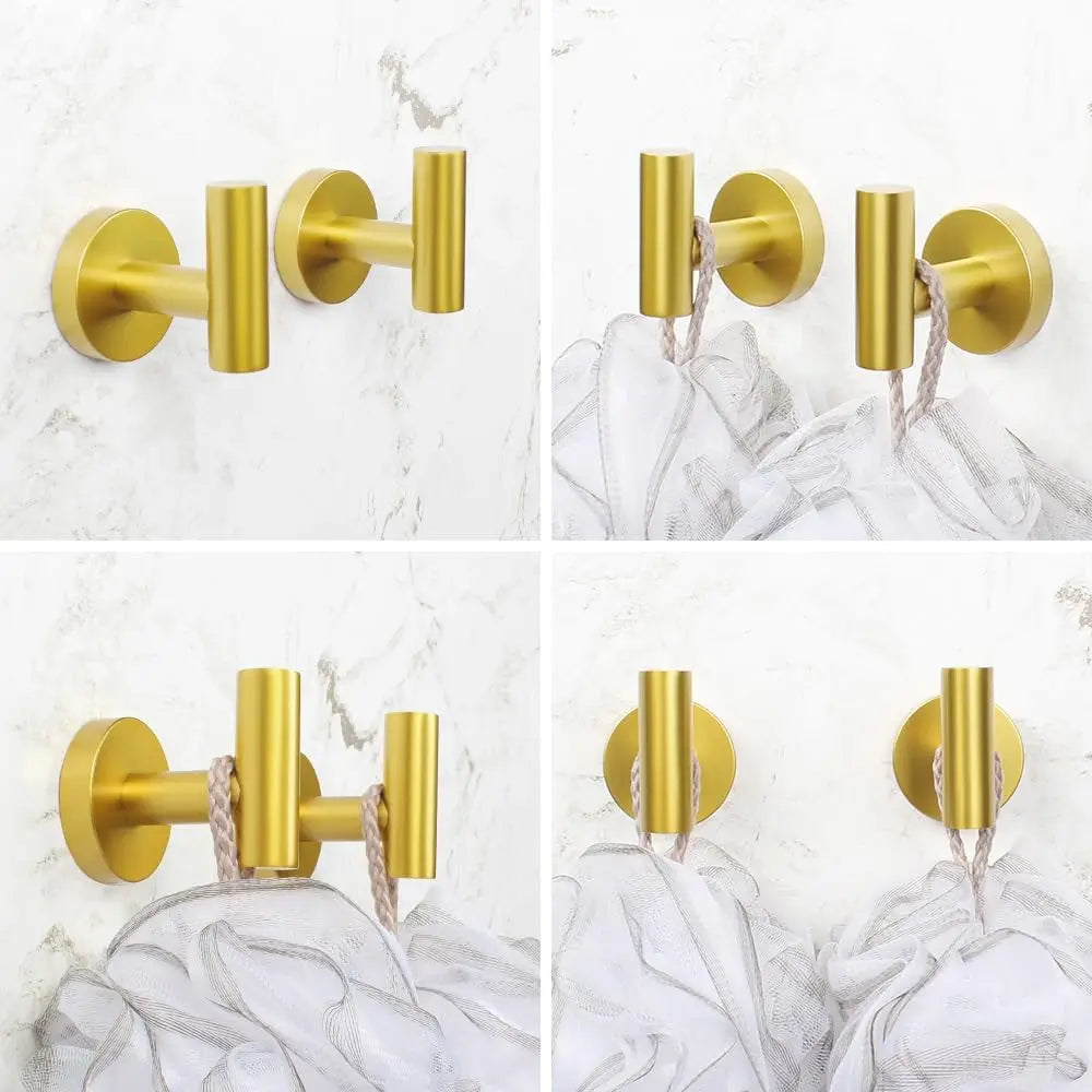 5-Piece Gold Bathroom Hardware Set - Wall Mounted Towel Bars, Toilet Paper Holder & Hooks
