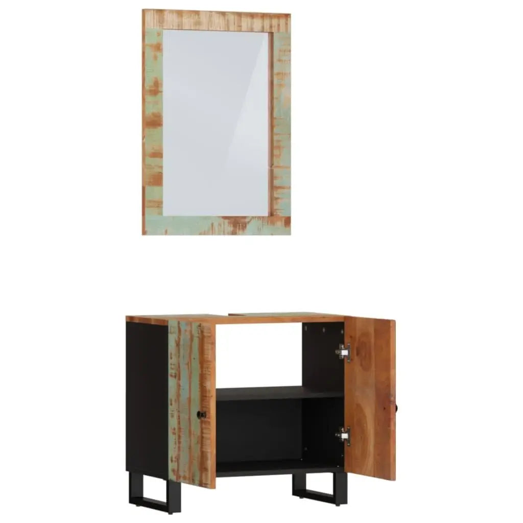 Rustic Bathroom Furniture Set, Solid Reclaimed Wood, 2-Piece Vanity Cabinet & Mirror, 13x24.4x22.8in, Farmhouse, Customized