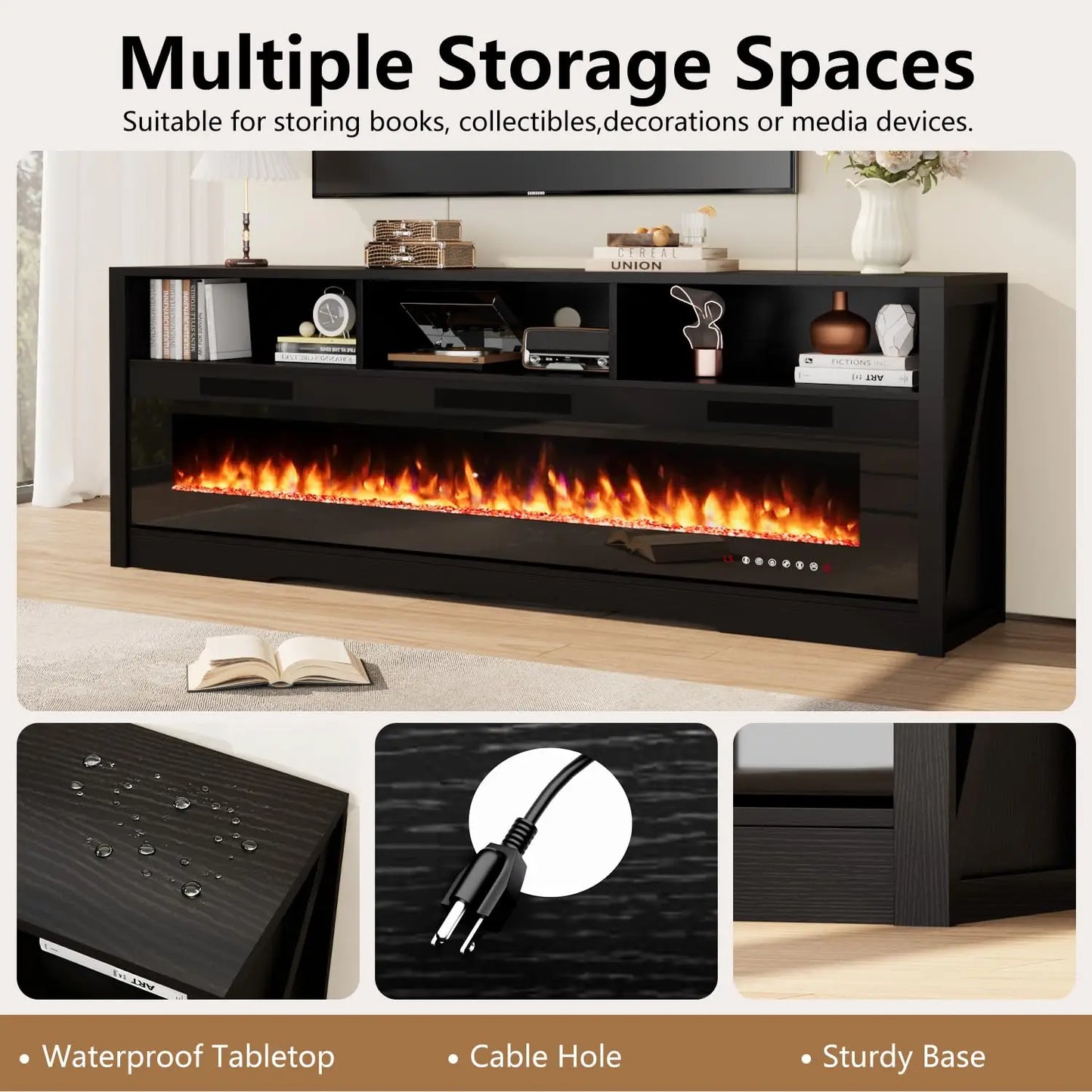 65" Fireplace TV Stand for Living Room, LED Entertainment Center for TVs Up to 75", Modern TV Stands with 60", Customized