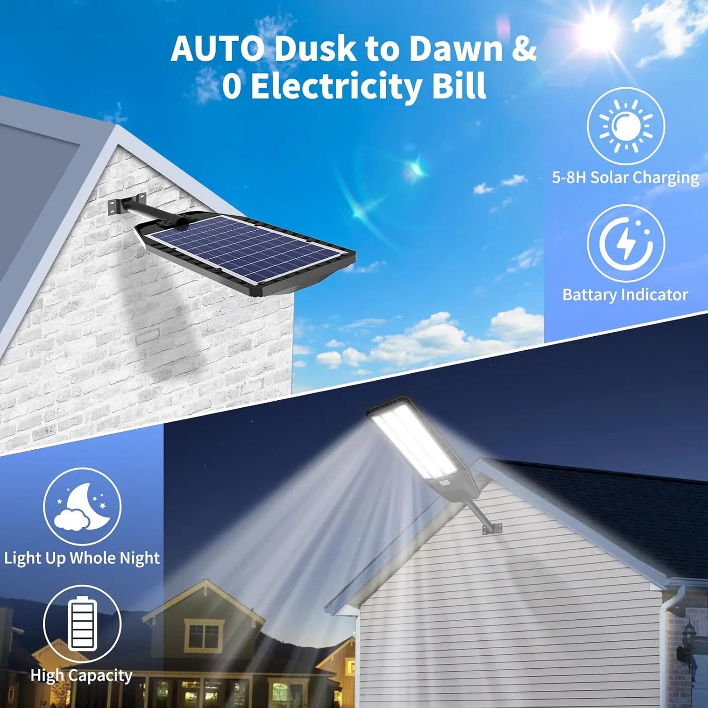 9000W Solar Street Lights Outdoor, Dusk to Dawn LED Security Flood Light with Motion Sensor and Remote Control