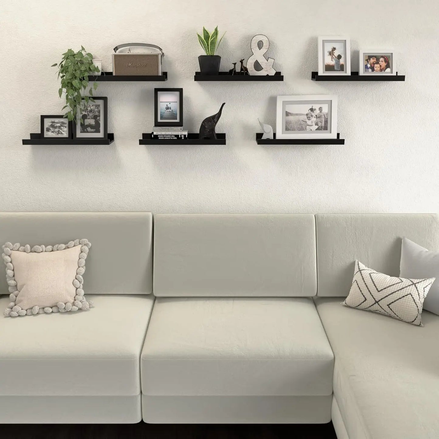 6 Pack Floating Wall Shelves Modern Display Shelves for Living Room Bedroom Home Decoration Minimalist Wall Mounted Storage