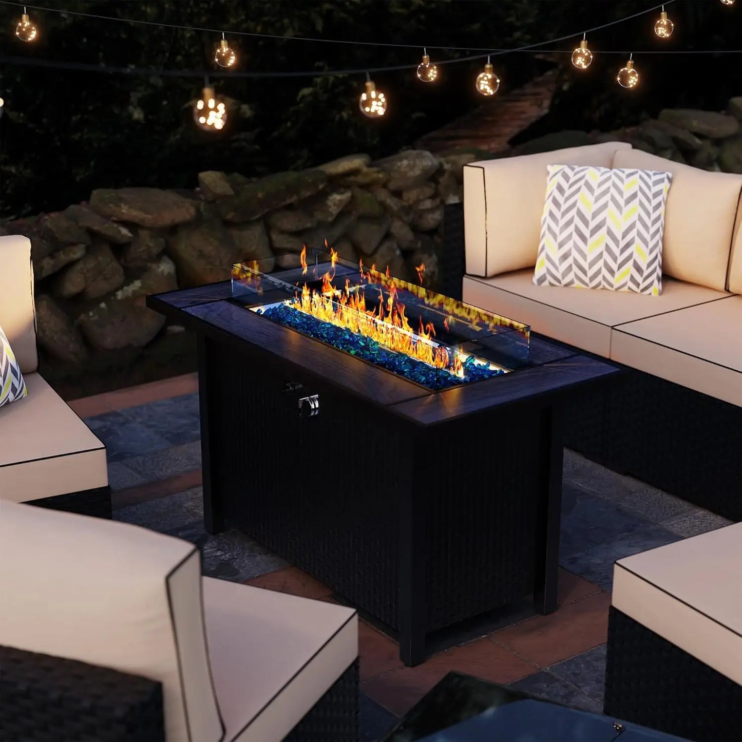 45in Fire Table, Propane Fire Pit with Glass Wind Guard and Rain Cover, Outdoor Firepit Table 50000 BTU 3-in-1 Fire, Customized