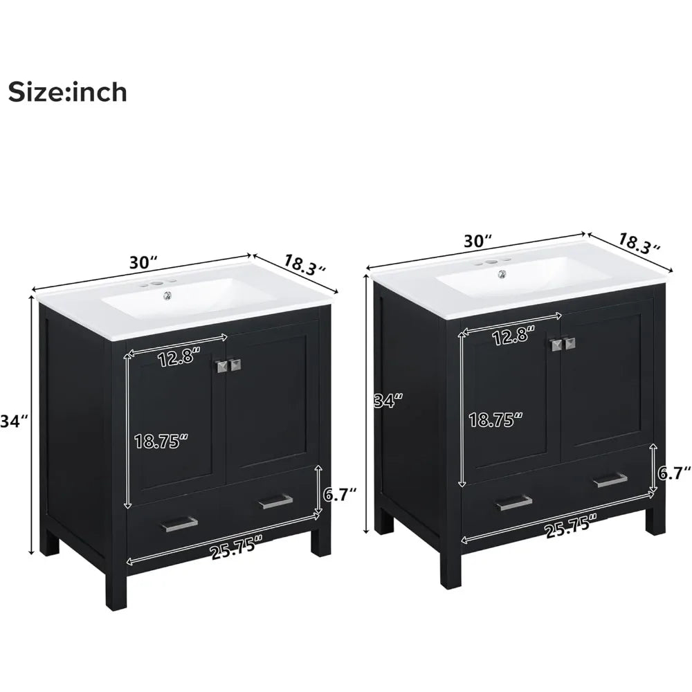 60" Bathroom Vanity with Double Sink, Solid Wood Bathroom Cabinet with 2 Drawers, Storage Racks & 2 Cabinets, Separate Two 30 In