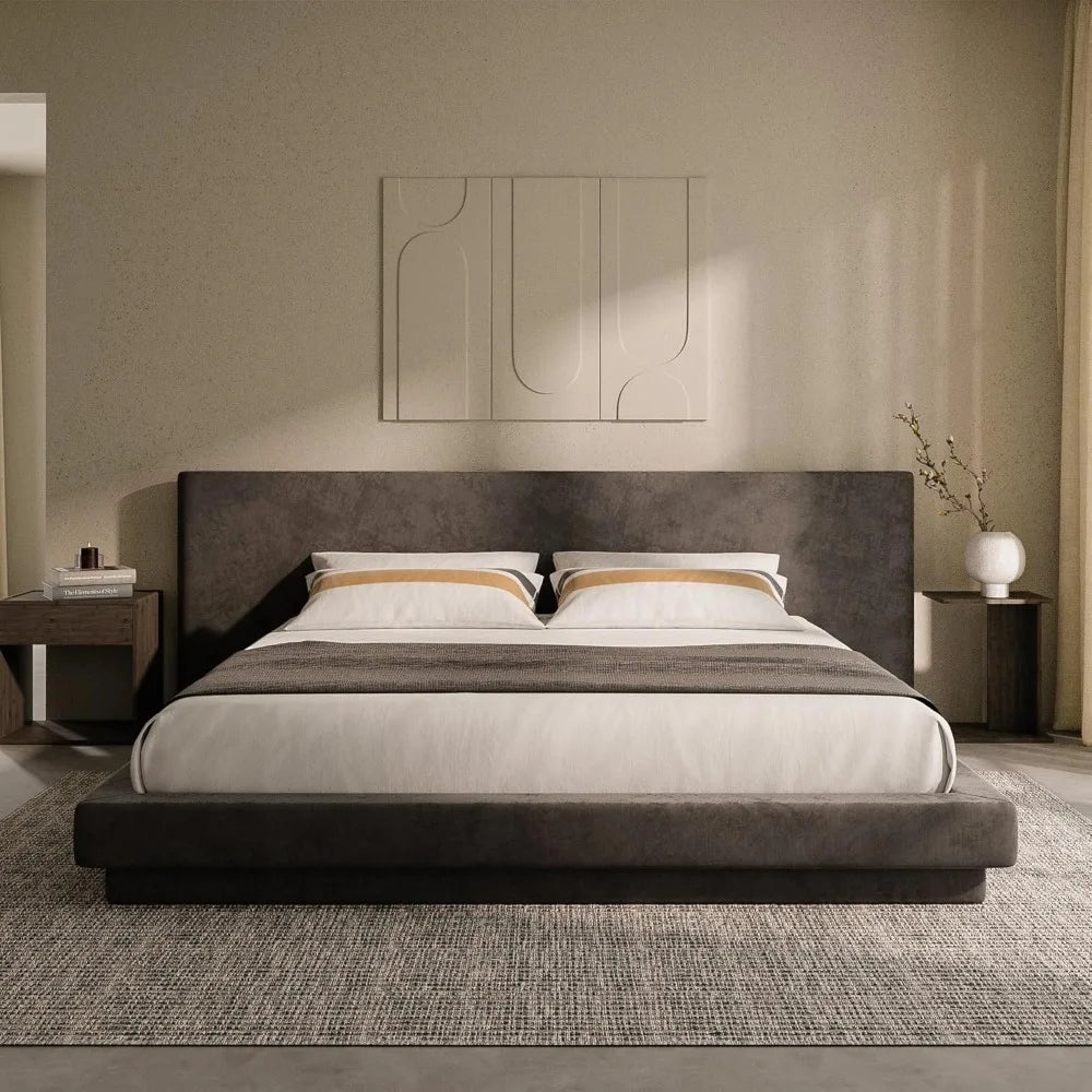 Cloud King Bed Frame with Extra Wide Upholstered Headboard, 5 Inch Foam Fully Cushioned Platform, Easy Assembly-Customized