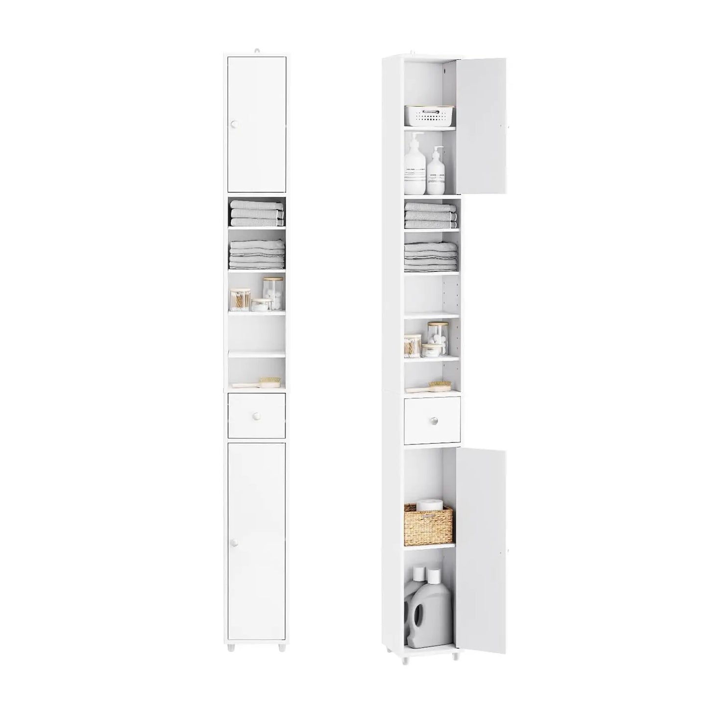 Narrow Bathroom Storage Cabinet Adjustable Shelves Anti-Tipping Tall Floor Cupboard Blue Customized