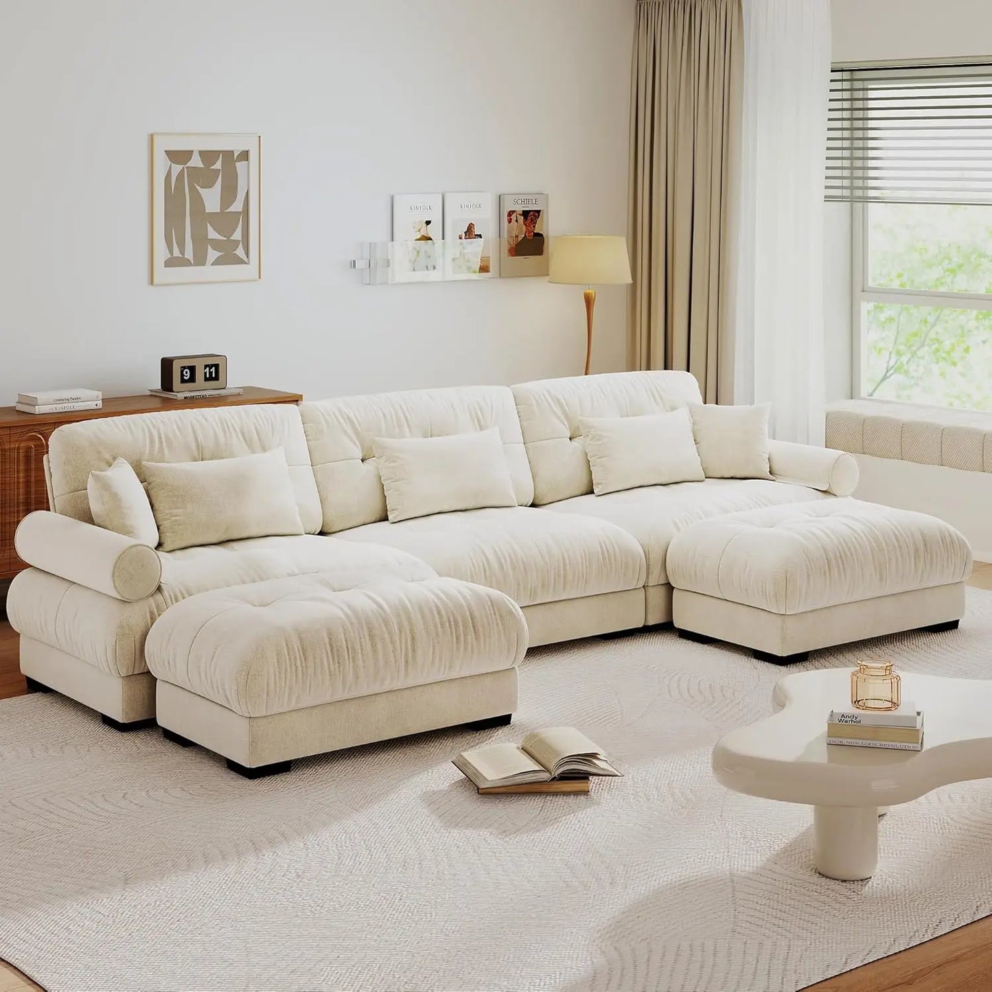 130" U Shaped Modular Sectional Sofa with Ottoman Deep Seat Velvet Oversized Living Room Furniture, Customized