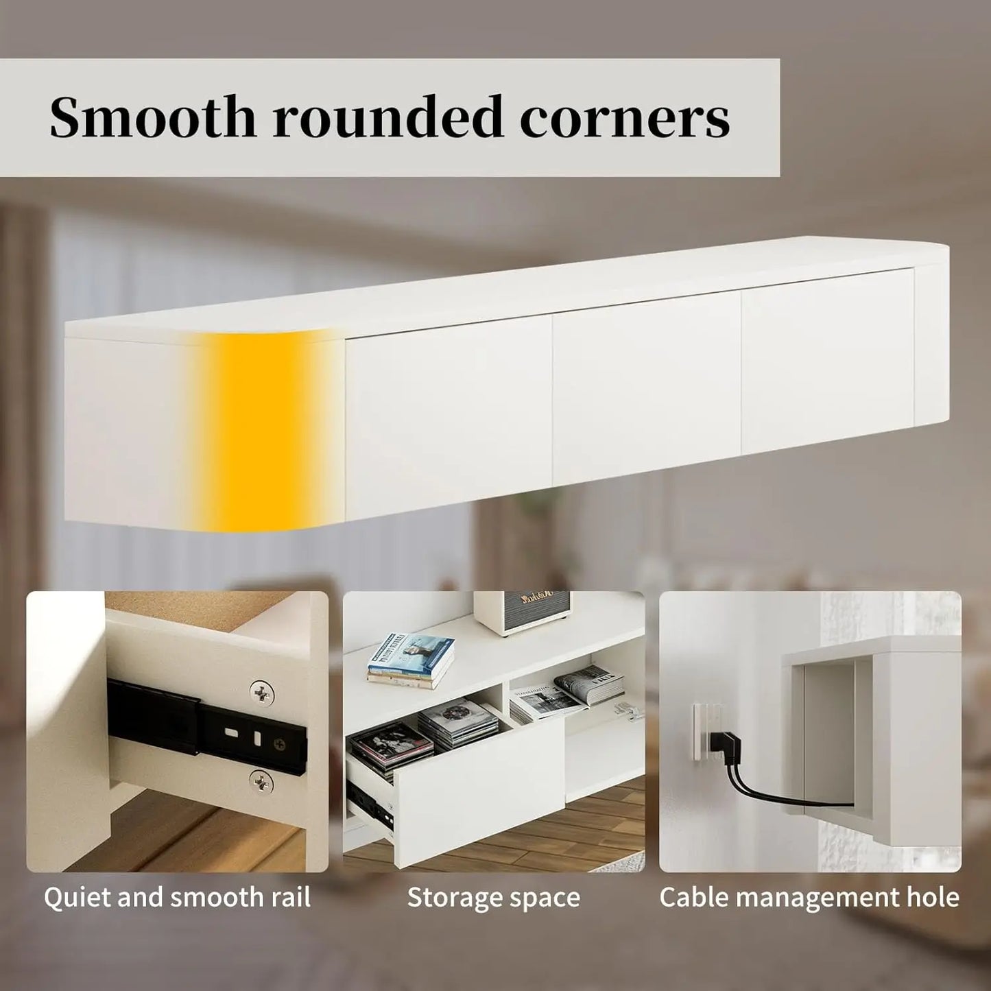Floating Wall Mounted TV Stand Media Console Storage Cabinet Shelf Living Room Bedroom 70.9IN White,Customized