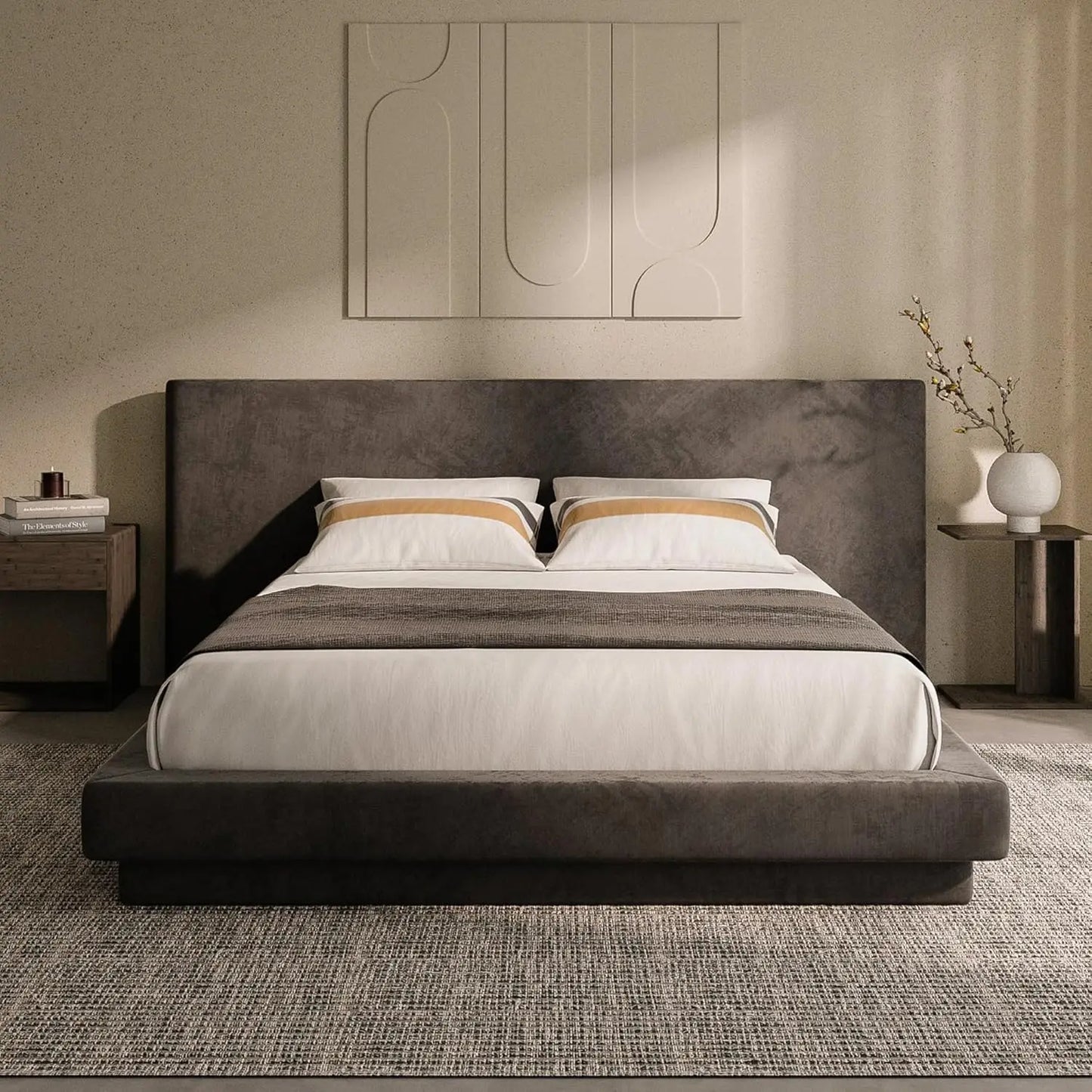 Cloud King Bed Frame with Extra Wide Upholstered Headboard, 5 Inch Foam Fully Cushioned Platform, Easy Assembly-Customized