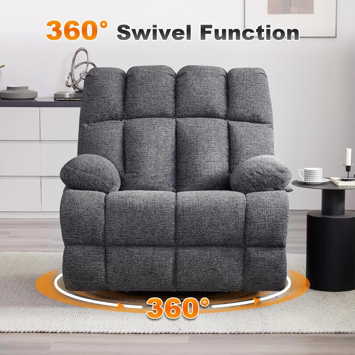 Oversized Swivel Rocker Recliner Chair Manual 350lb Wide Soft Upholstery Living Room Custom