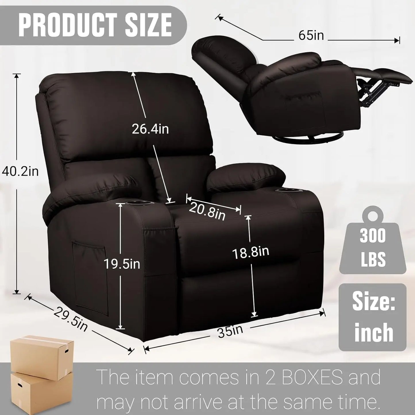 Rocking Recliner Chair, Massage Rocker Recliner Chair with Vibration Massage and Heat,360° Swivel Recliner Chairs,, Customized