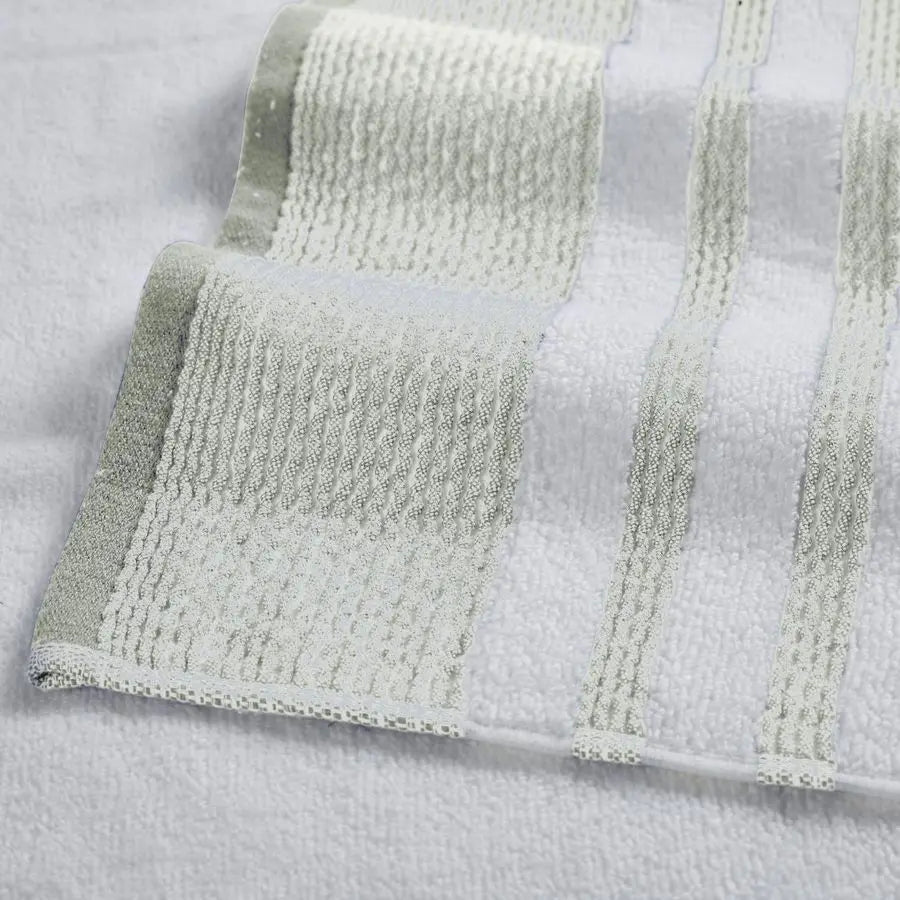 6 Piece Set, 2 Bath Towels, 2 Hand Towels, 2 Washcloths, Quick Dry White Contrast Reinhart Sage
