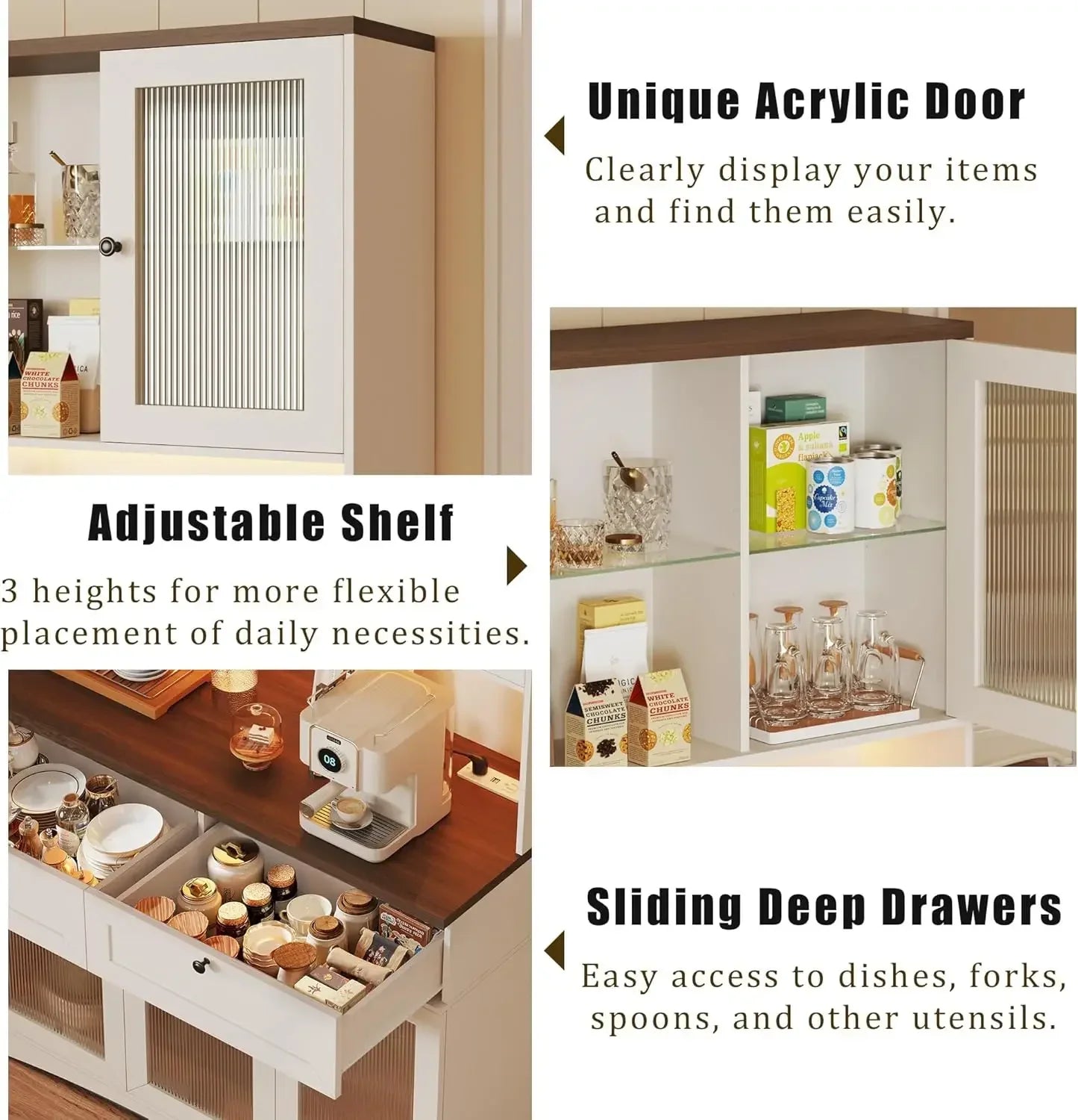 71" Kitchen Pantry Cabinet with Lights & Acrylic Doors, Storage Hutch with Microwave Stand Customized