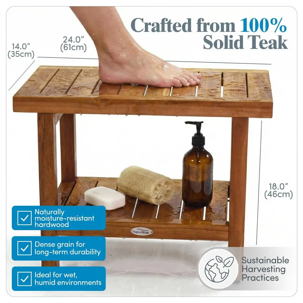 The Original 24 Spa Teak Shower Bench Shower Stool with Storage Shelf for Bathroom Durable Water Resistant Shower Chair Shaving