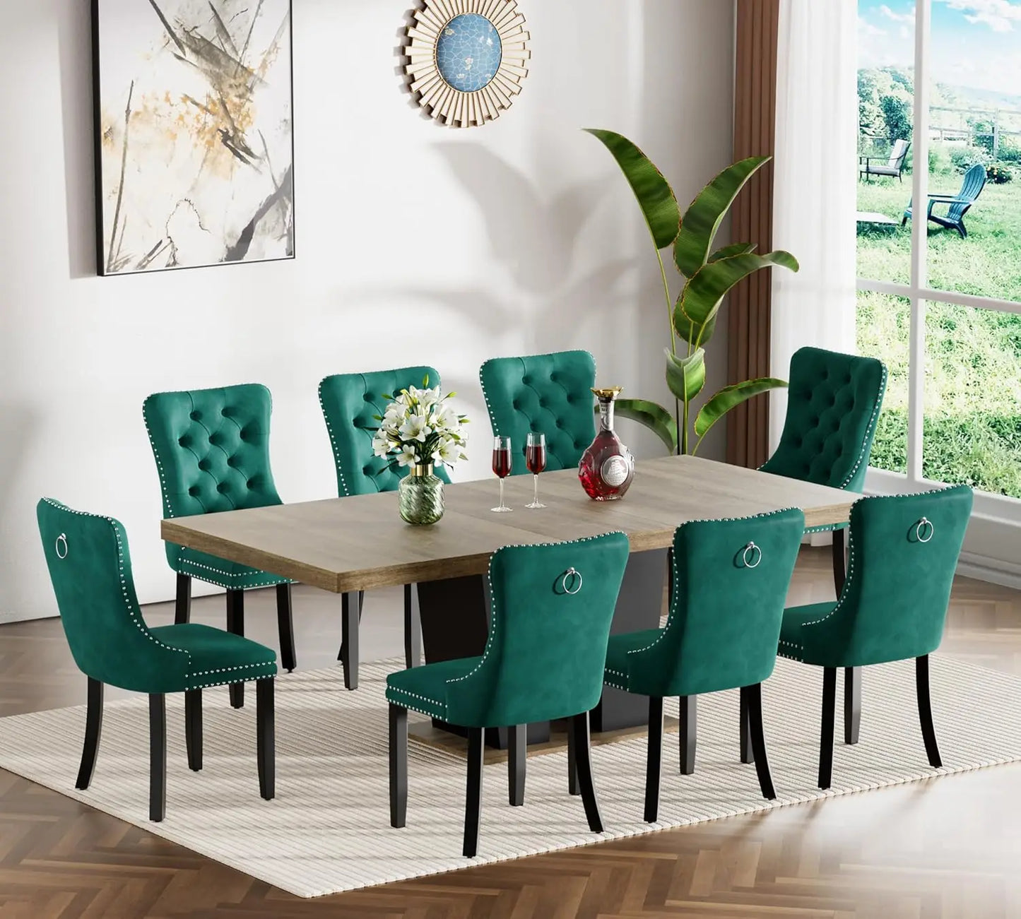 9 Piece Extendable Dining Table Set for 8 with Chairs, 63"-78.7" 8 Person Dining Room Table Sets for 4-10 People,, Customized