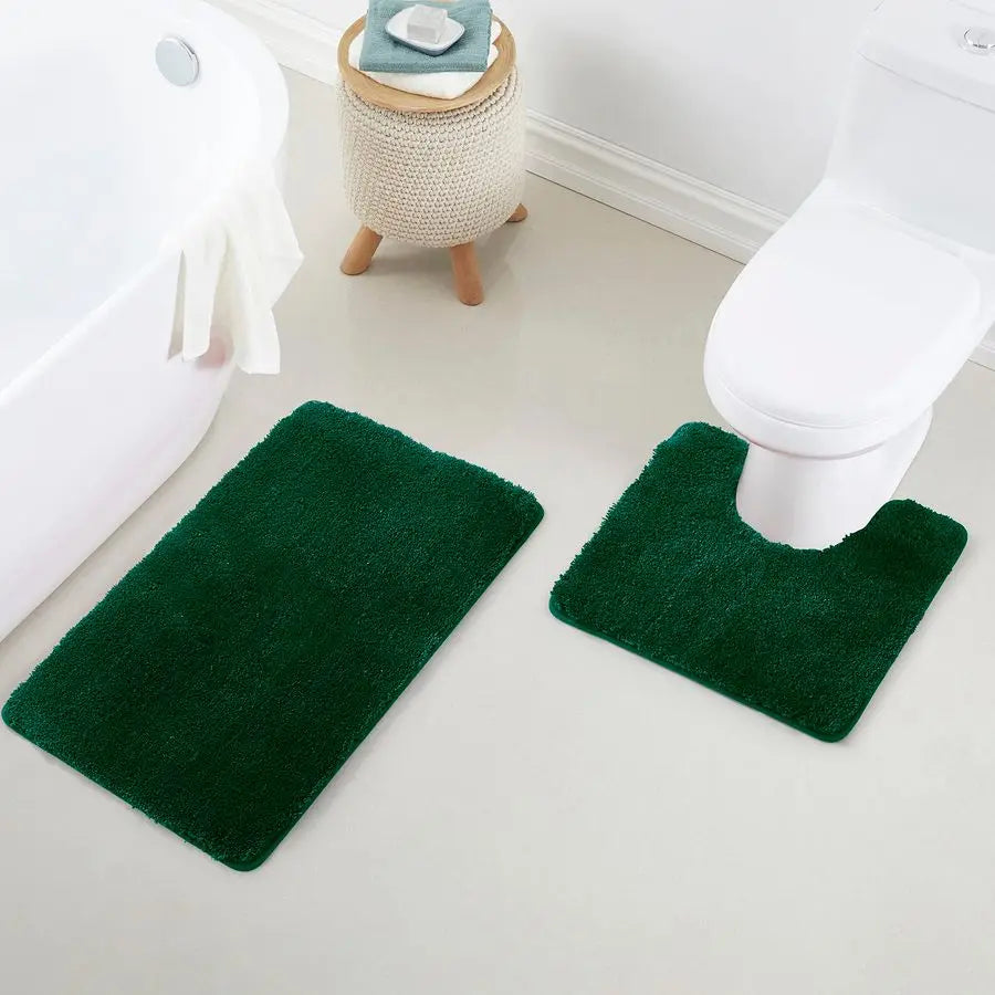 Rug Set 2Piece, Thick ampSoft Microfiber Shaggy, U Shaped Contour, Machine Washable Bath Mats, Absorbent Bath Rugs, NonSlip Rubb