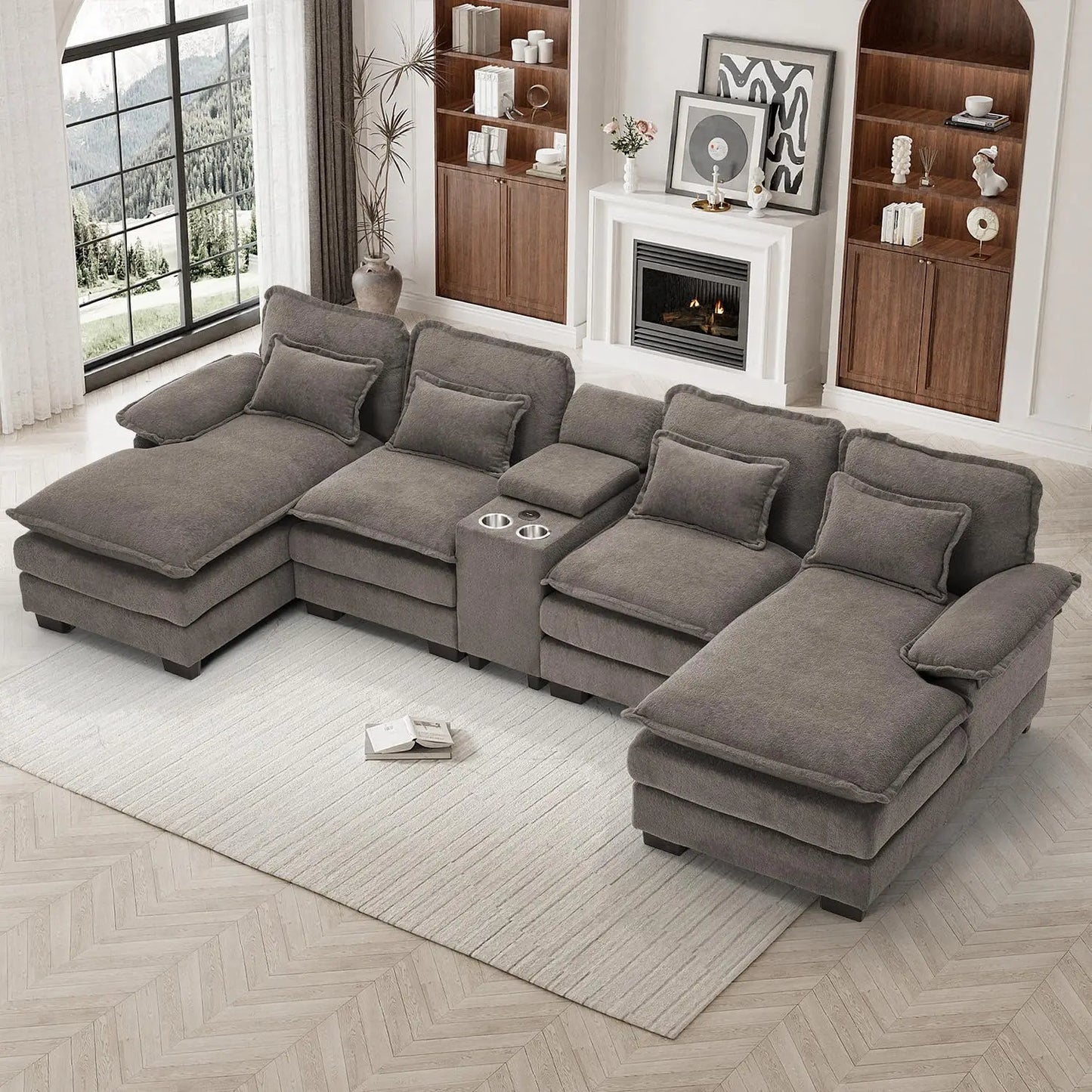 133" Oversized U Shaped Cloud Couch Modular Sectional Couches for Living Room Comfy Chenille Deep Seat Sofa Set, Customized