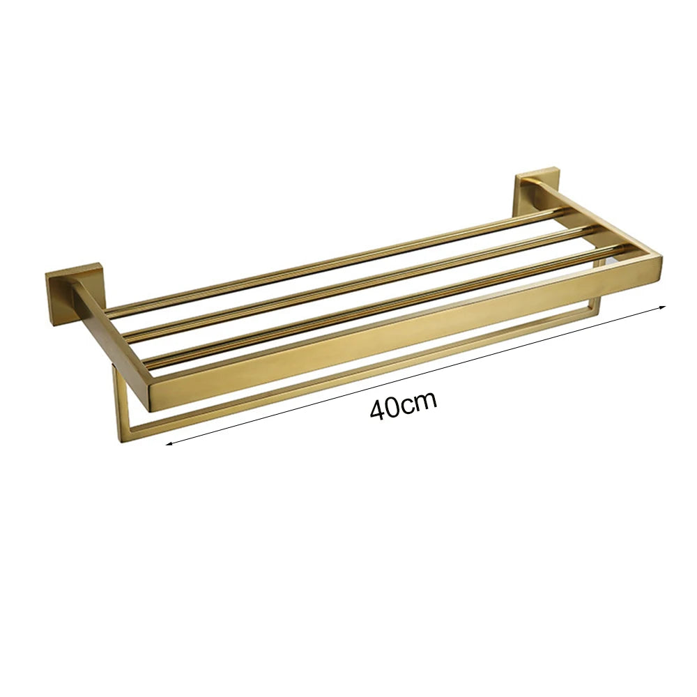 Brushed GoldBathroom Hardware Set Kit Accessories Wall Shelf Towel Bar Rack Rail Robe Hanger Toilet Brush Roll Paper Holder Dish
