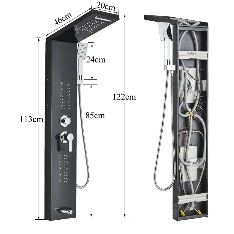 Nekjacg Black LED Shower Faucet Shower Panel & Column Bathroom Waterfall Rain Shower System Wall Mount Massage Spa Spout System