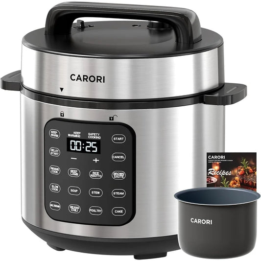 Electric Pressure Cooker 6 Quart Silver, Non-stick Pot, 9-in-1 Instant Pot, 12 Preset Functions with Touchscreen