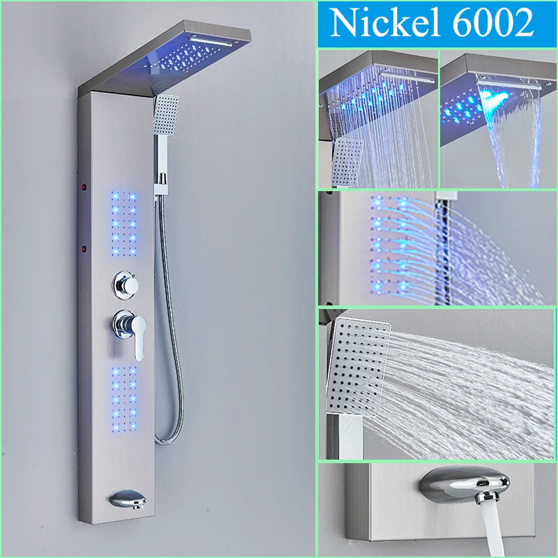 Nekjacg Black LED Shower Faucet Shower Panel & Column Bathroom Waterfall Rain Shower System Wall Mount Massage Spa Spout System