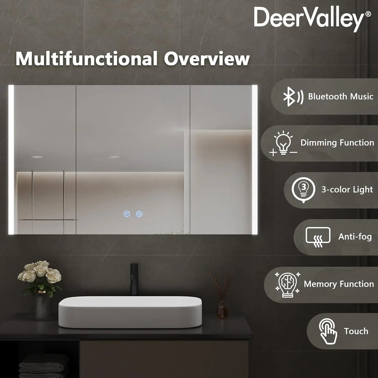 24 x 40 Inch LED Medicine Cabinet with Mirror, Lighted Bathroom Smart Mirror Cabinet with Bluetooth, Customized