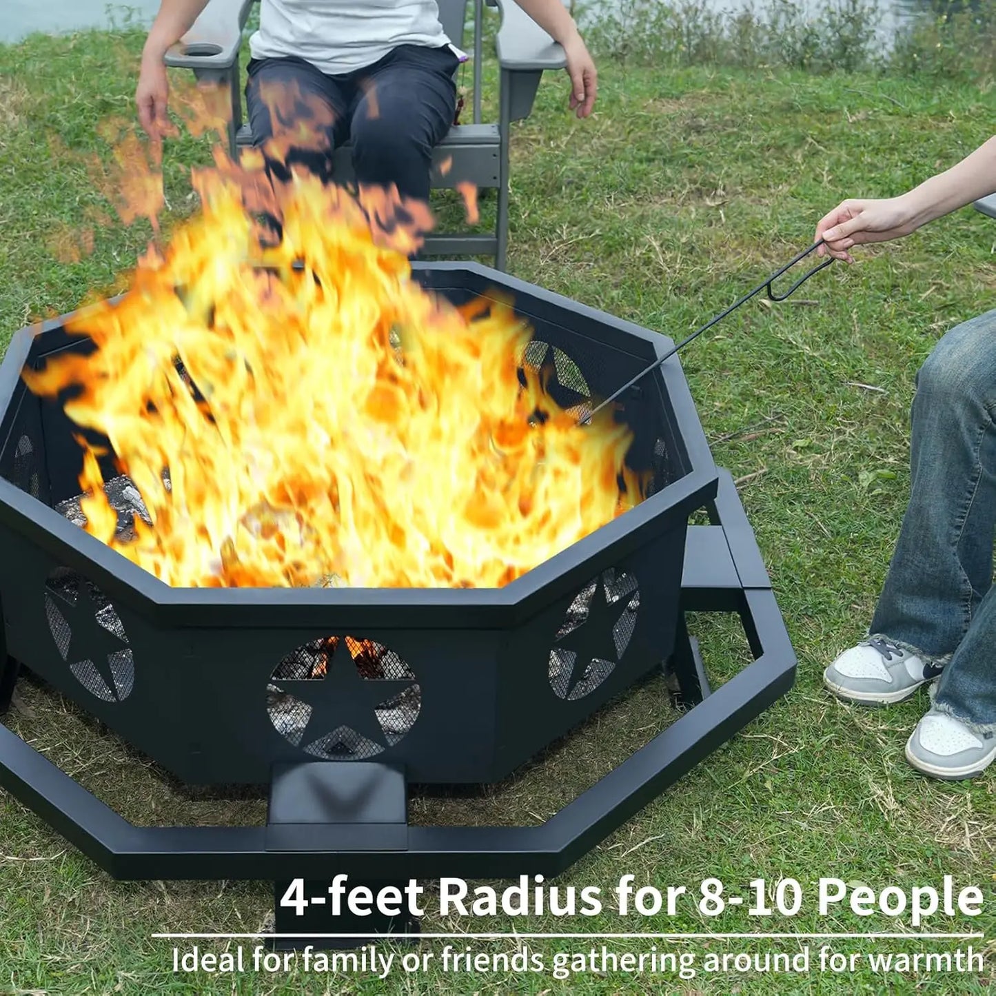 45 inch Large Fire Pit, Outdoor Fire Pit with Heavy Duty Construction, Wood Burning Fire Pits for Outside Octagonal, Customized
