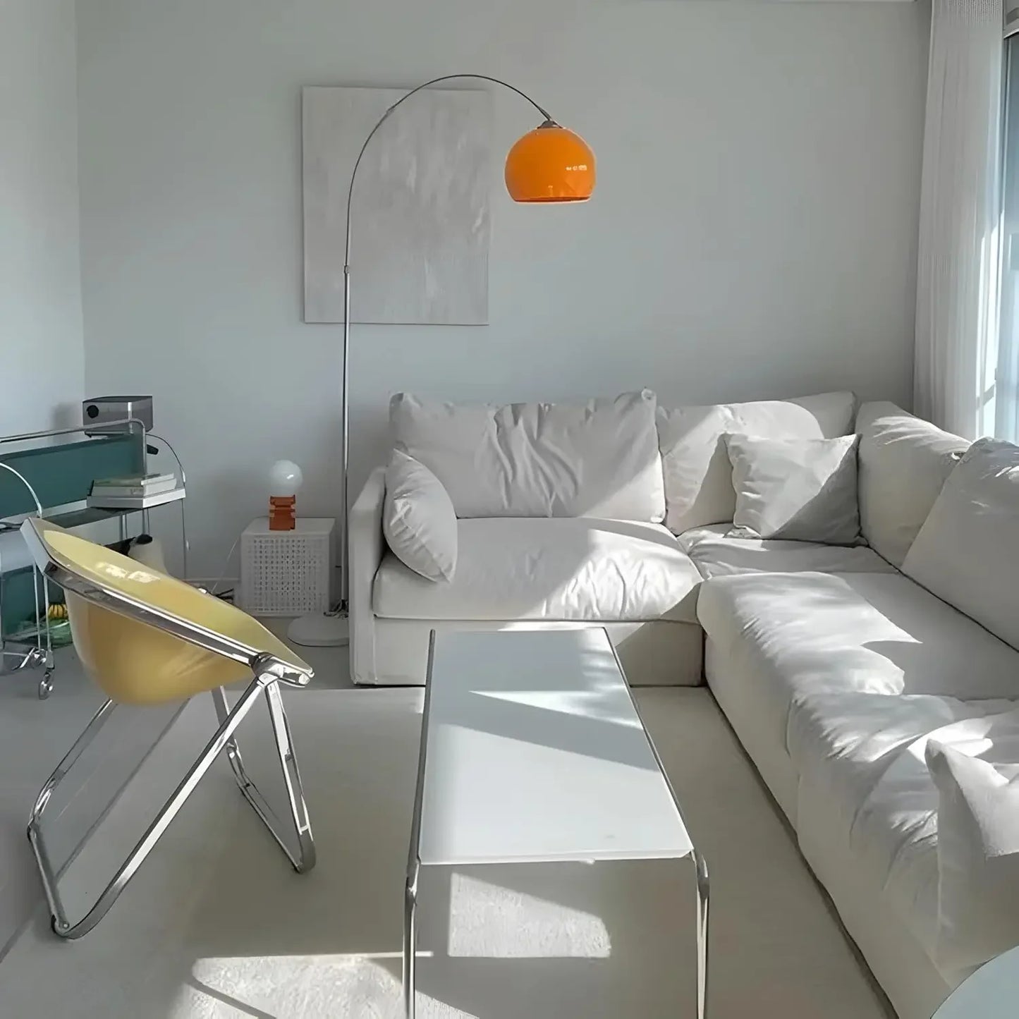 Nordic Simple Floor Lamp with Orange Acrylic Shade, Arc Reading Lamp for Living Room and Study Room Creative Orange