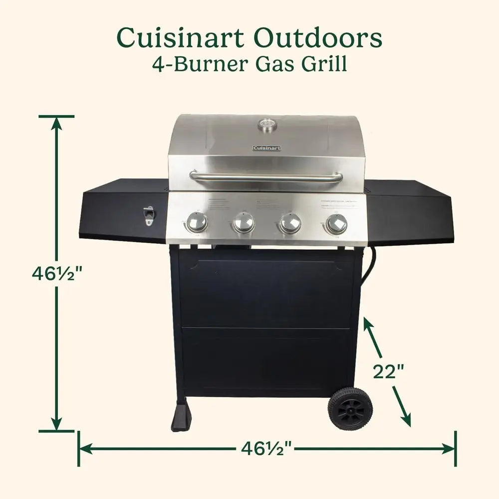 4-Burner Gas Grill, 44,000 BTtainlSteel ull Size Propane Grill with Cast Iron Grates, Outdoor Barbecue with Large Cooking Space