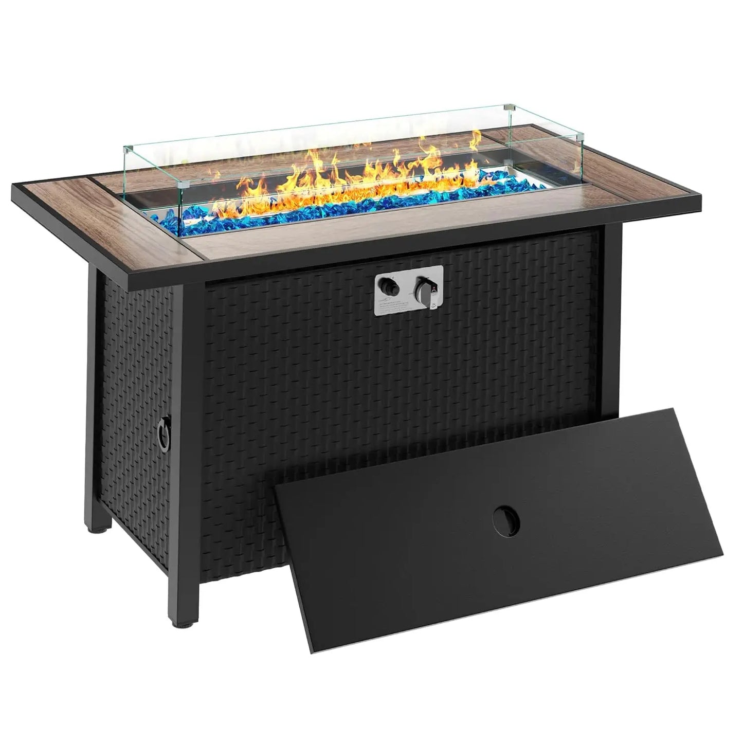 45in Fire Table, Propane Fire Pit with Glass Wind Guard and Rain Cover, Outdoor Firepit Table 50000 BTU 3-in-1 Fire, Customized