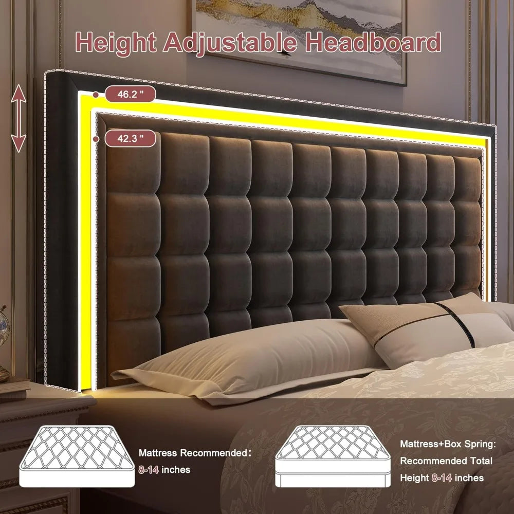 Full Bed Frame with LED Lighting and Storage Drawers, No Box Spring Needed, Supports 900 lbs, Easy Assembly, Quiet-Customized