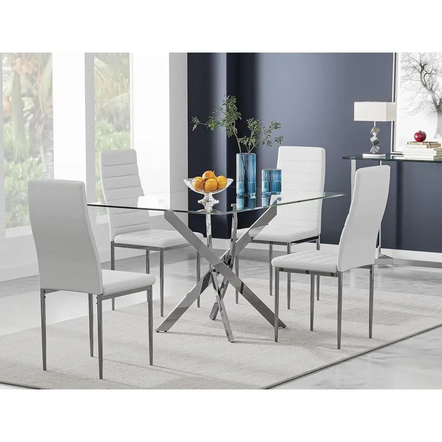 Glass Dining Table with Chromed Legs, 47in Rectangular Kitchen Table for Kitchen Dining Room Home Office 47.24 27.55, White Sil