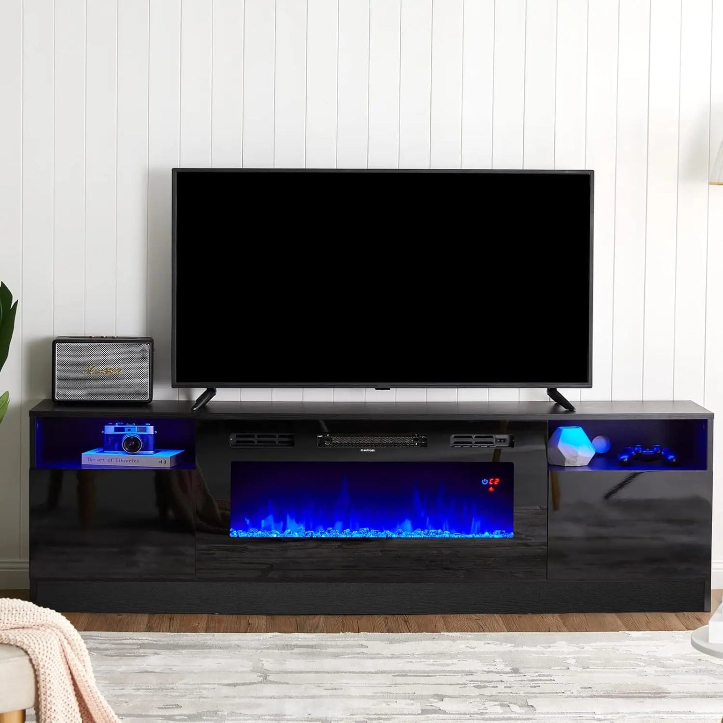 70" Fireplace TV Stand LED Light Wood Texture Storage Cabinet Up to 80", Customized