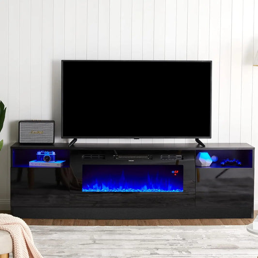 70" Fireplace TV Stand LED Light Wood Texture Storage Cabinet Up to 80", Customized