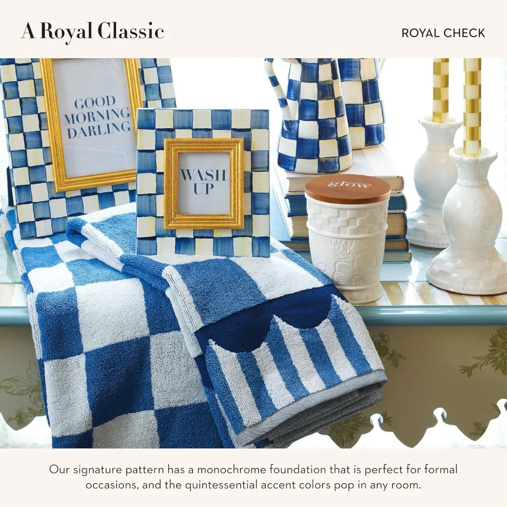 Bath Towel, Cute Decorative Bathroom Towel, Blue-and-White Royal Check