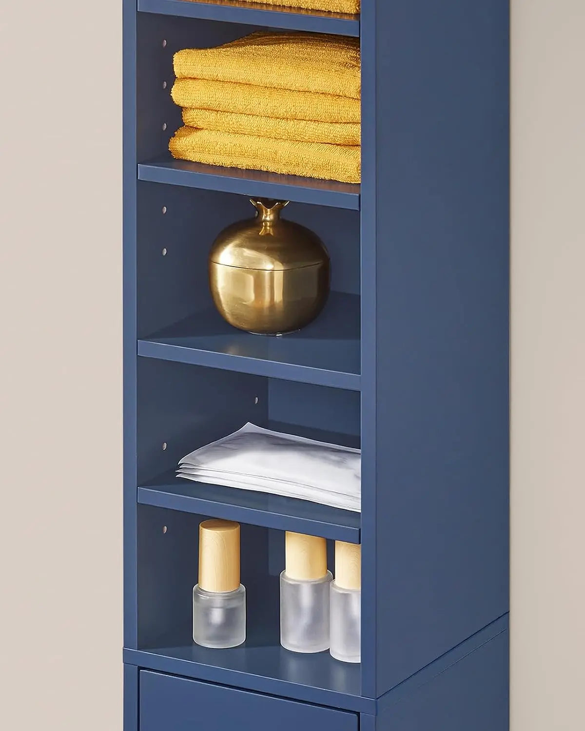 Narrow Bathroom Storage Cabinet Adjustable Shelves Anti-Tipping Tall Floor Cupboard Blue Customized