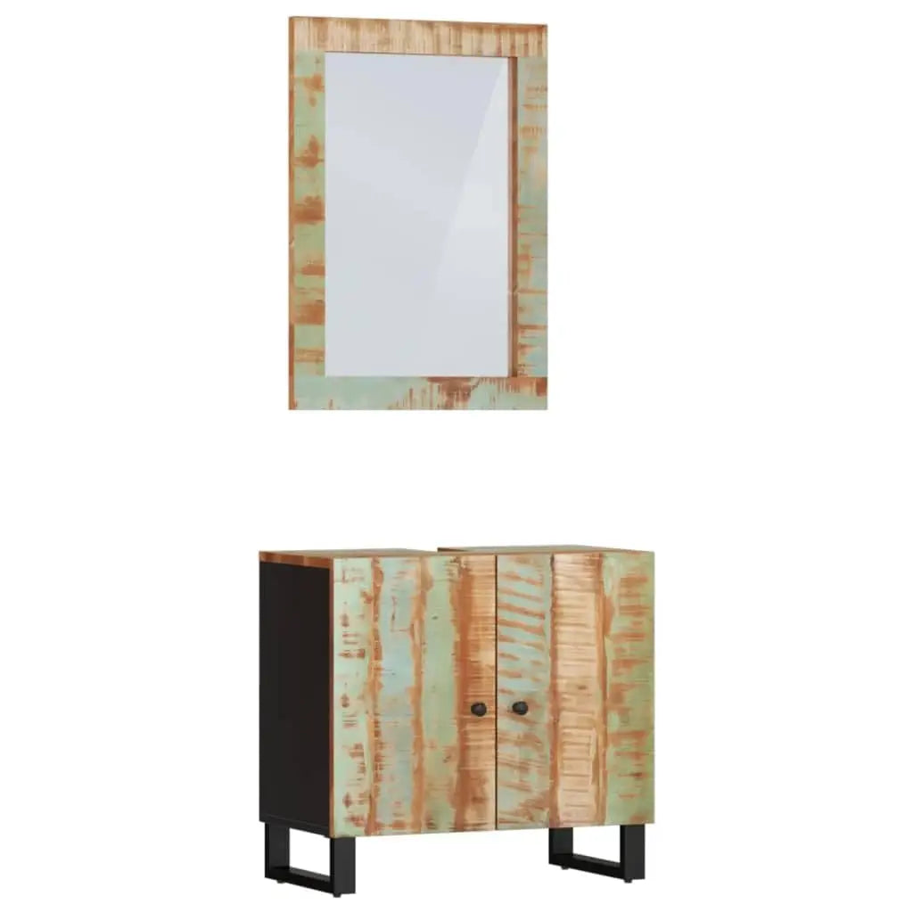 Rustic Bathroom Furniture Set, Solid Reclaimed Wood, 2-Piece Vanity Cabinet & Mirror, 13x24.4x22.8in, Farmhouse, Customized