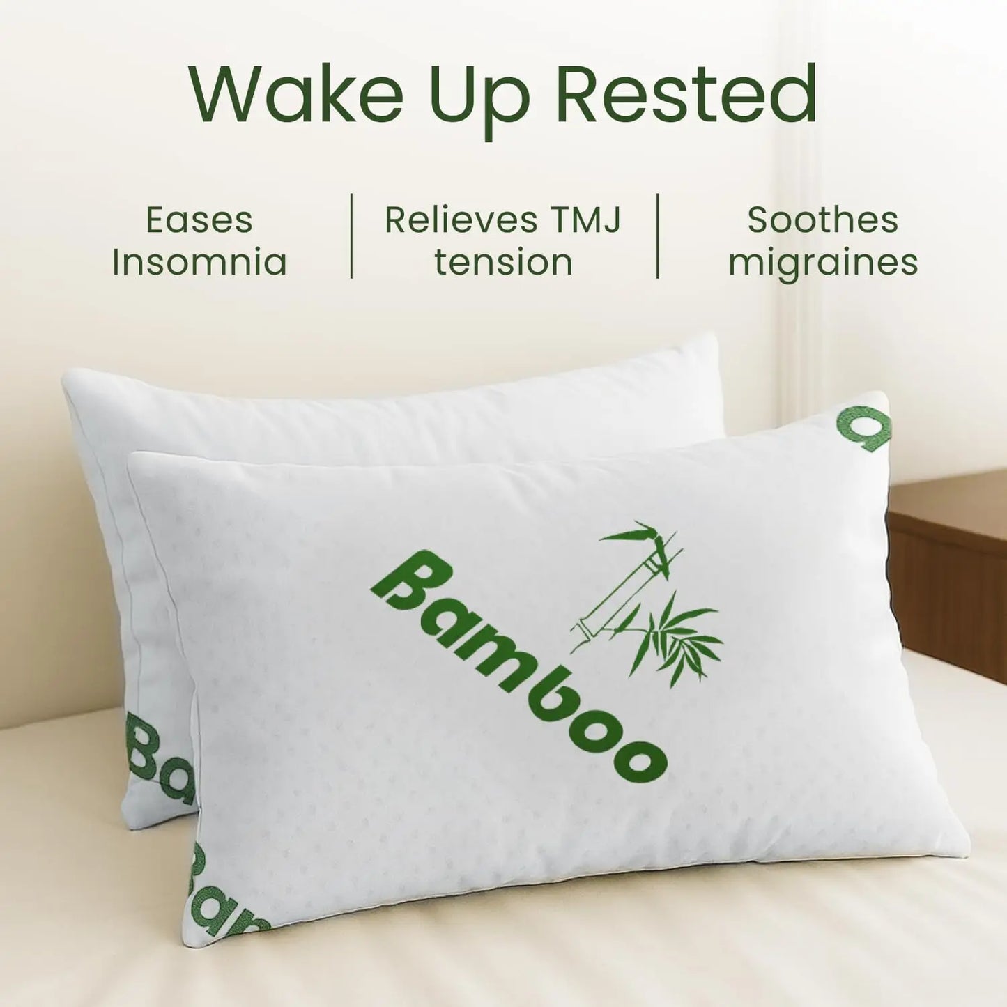 Queen Size Memory Foam Pillows Set of 2 - Cooling Bed Pillows for All Sleepers, Firm and Comfy, Bamboo Rayon
