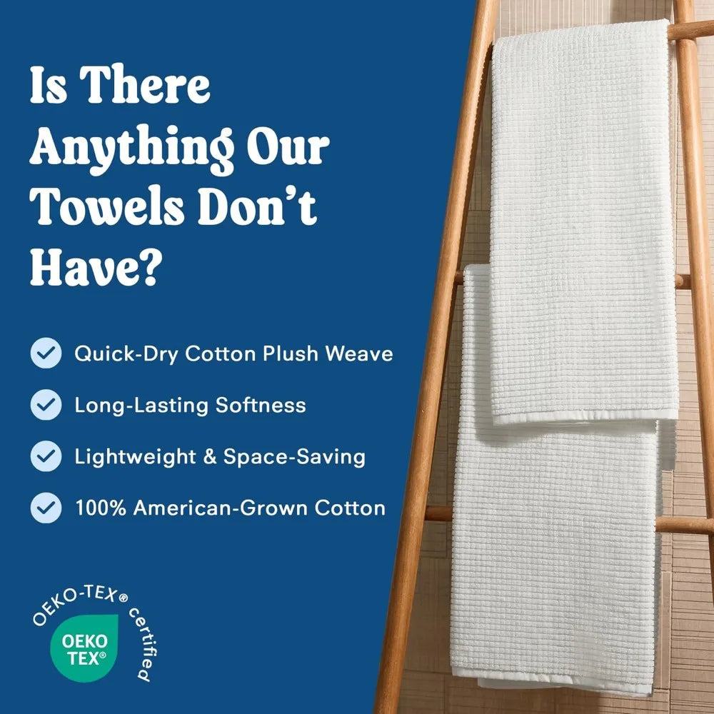 Terry Cotton Waffle Bath Towel Set – 2 Pack Luxury, Quick Dry & Absorbent Bathroom Towels – Soft, Lightweight, Durable Large