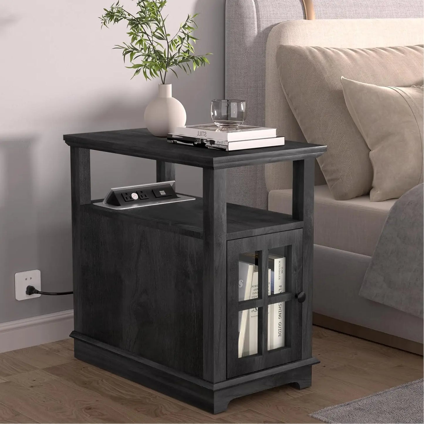 Storage End Table Side Table with Charging Station for Living Room Office, Customized