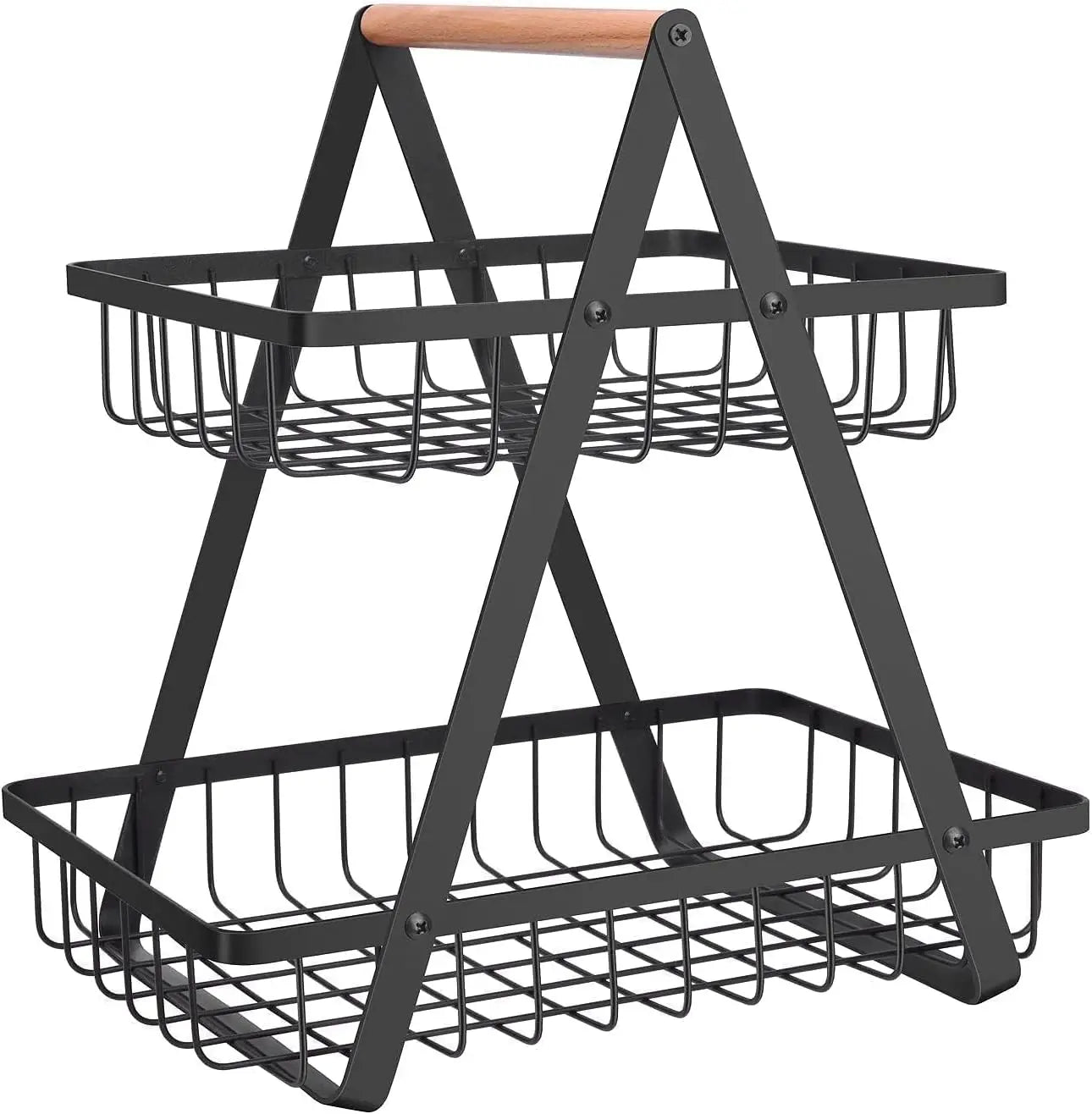 2-Tier Metal Fruit Basket, Portable Kitchen Organizer for Fruits Vegetables Snacks Storage