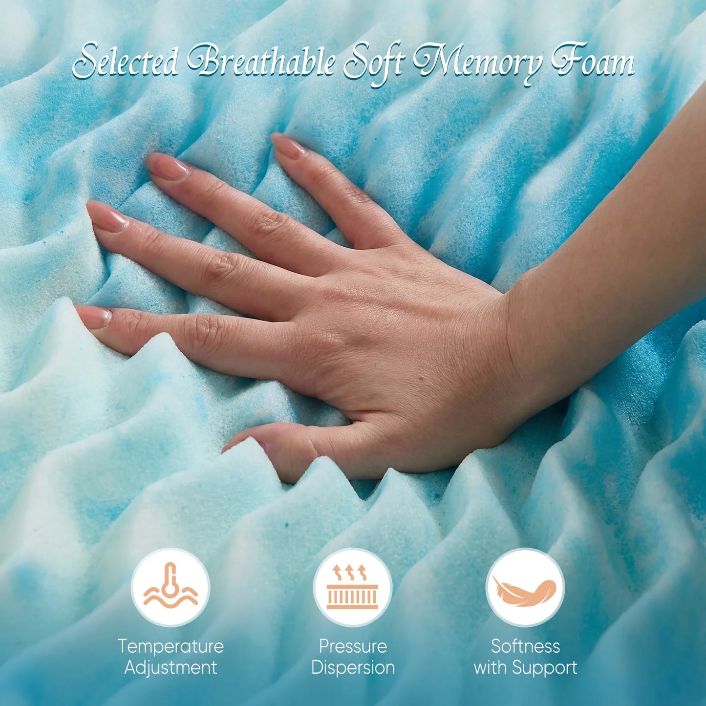 MCQ 5-Zone Memory Foam Mattress Topper 2 Inch Breathable Cooling Gel Infused Pressu Gel Cooling Mattress Soft Bed Topper
