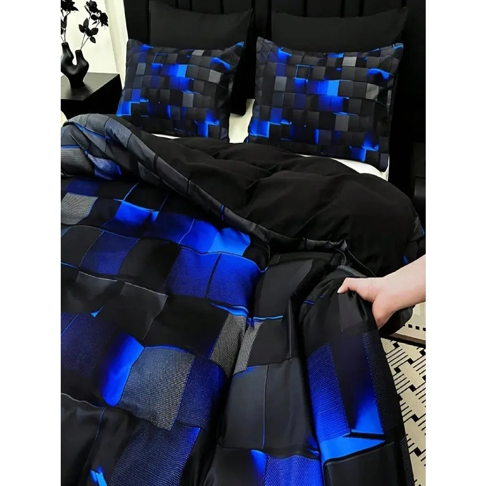 3 Piece Dark Tech Bedding Set All Seasons 1 Duvet Cover 2 Pillowcases Red Blue Orange Green