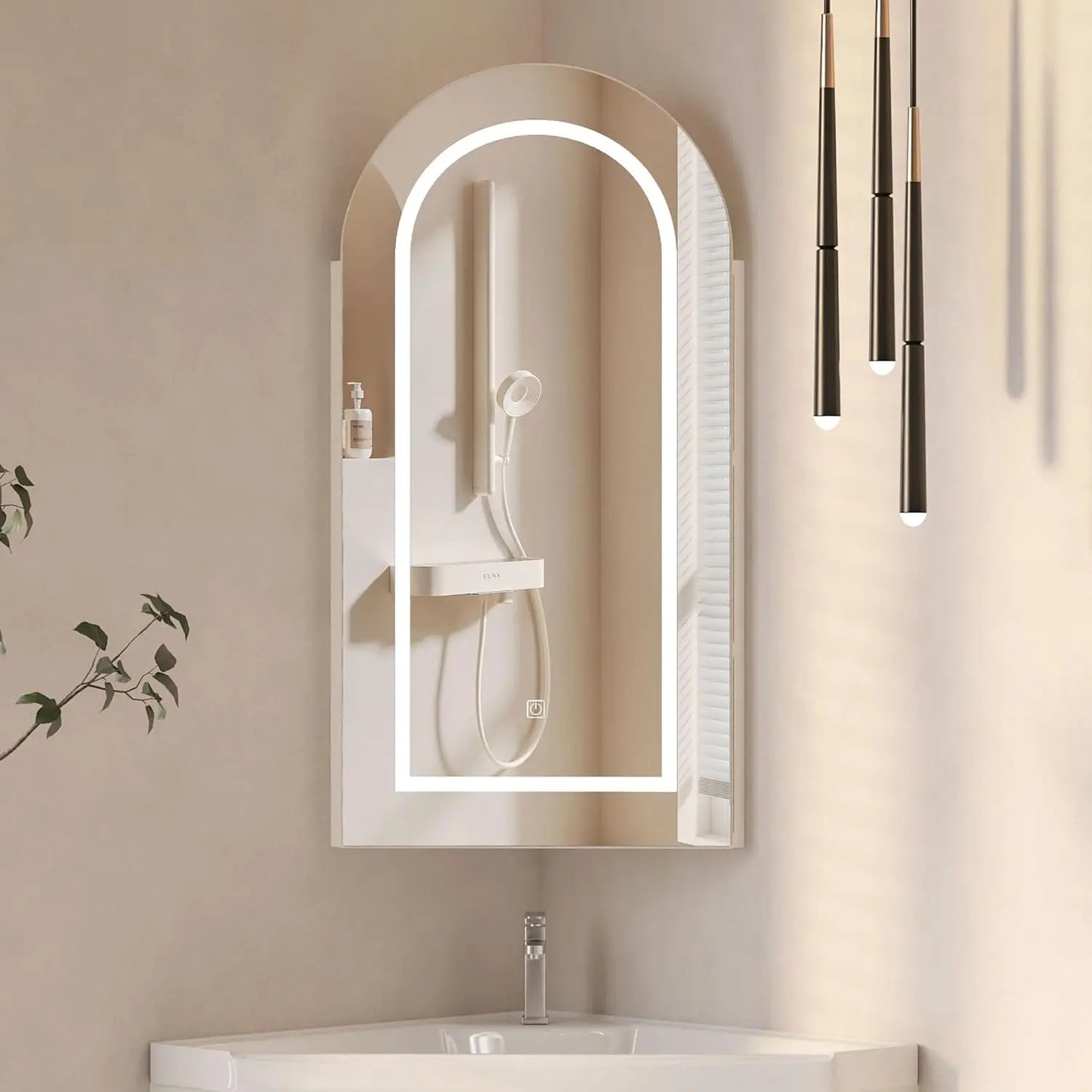 16x31 Inch White Lighted Corner Medicine Cabinet with Mirror,Corner Bathroom Cabinet Surface Mounted for Bathroom, Customized