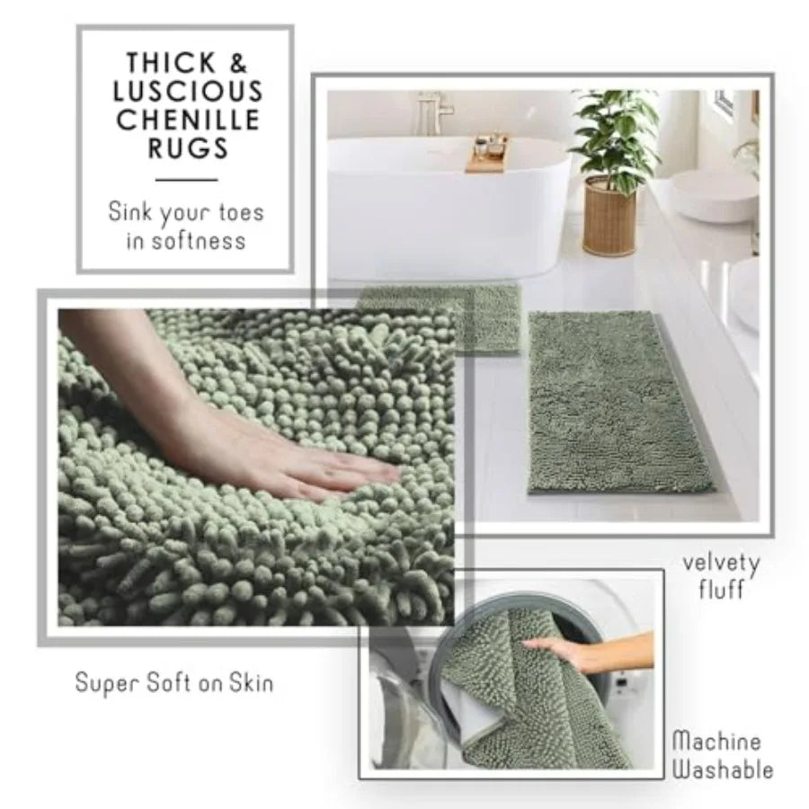 Sage Green Bathroom Set for Modern Bathrooms with Rugs Brush Trash Can Soap Dispenser 6PC Accessory Set in Durable Material